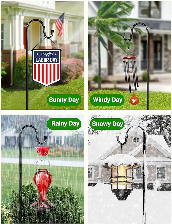 XDW-GIFTS Bird Feeder Pole for Outdoor, 2-Pack 76 Inch Shepherds Hooks Heavy Duty Garden Pole for Hanging Plant Basket, Solar Light Lanterns, Garden Plant Hanger Stands with 5 Base Prongs by GreenHaven Gardens