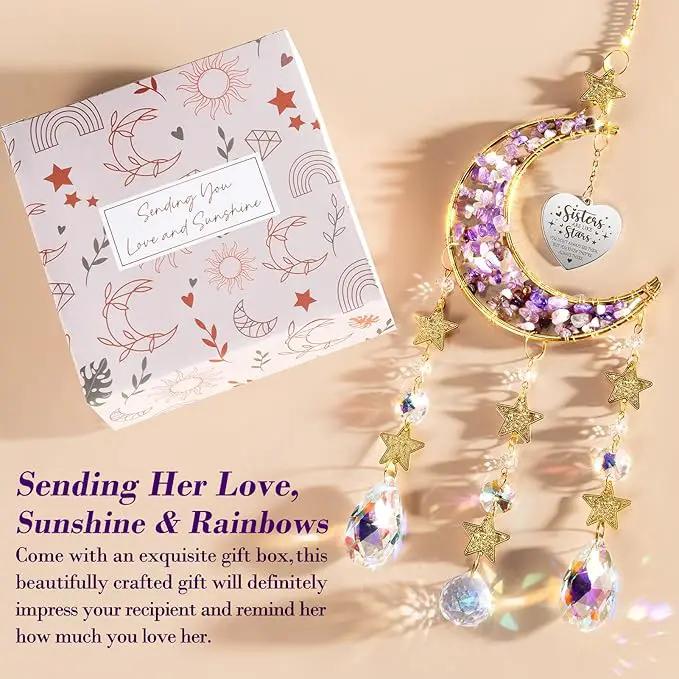 Sisters Gifts from Sister for Sister from Brother, Best Sister Gifts Unique Sister Birthday Gifts for Sister in Law Soul Sister, Moon Crystal Suncatcher for Window Hanging Decor by GreenHaven Gardens