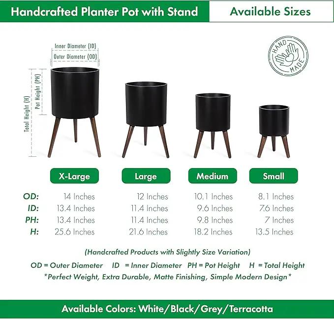D'vine Dev 12 Inch Planter Pot with Stand, Mid-Century Tall Plant Pot with Legs for Indoor Plants, Large, Black, 88-O-C-2 by GreenHaven Gardens