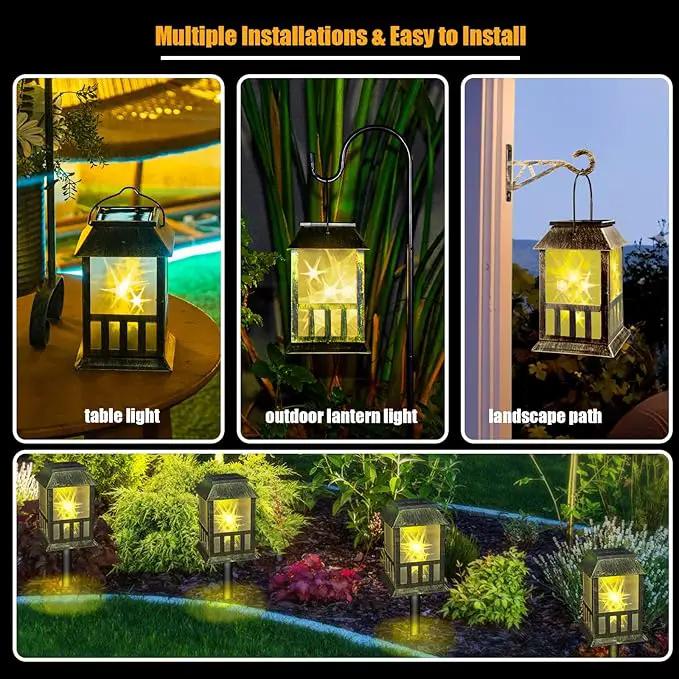 Solar Lanterns Outdoor Waterproof, Pathway Lights with 3D Lighting Effect, Solar & USB C Charging, Metal Garden Decor Hanging Lights for Landscape Yard Patio Lawn Driveway, Warm Light 1 Pack by GreenHaven Gardens