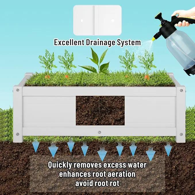 HDPE Raised Planter Box Outdoor,Rot-Resistant and Non-Cracking,Raised Beds for Gardening 29.5 * 14.4 * 9.8 in for Yard,Lawn,Outdoor Planter Boxes Rectangle with Drainage Holes White by GreenHaven Gardens