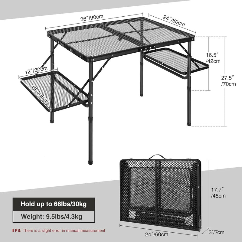 RedSwing Folding Grill Table with Extension Space, Adjustable Height Portable Large Stand Camp Table for Outdoor Indoor Camping Picnic BBQ, Black with Side Panels by GreenHaven Gardens