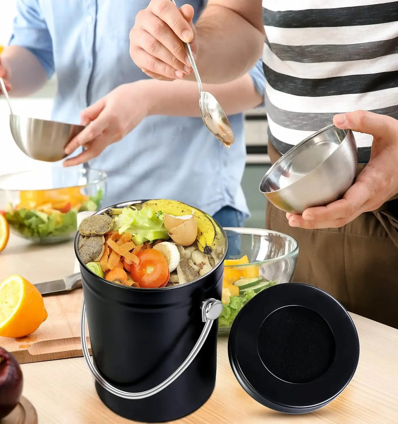 Utopia Kitchen Compost Bin for Kitchen Countertop, 1.3 Gallon Compost Bucket for Kitchen with Lid, Includes 1 Spare Charcoal Filter (Black) by GreenHaven Gardens