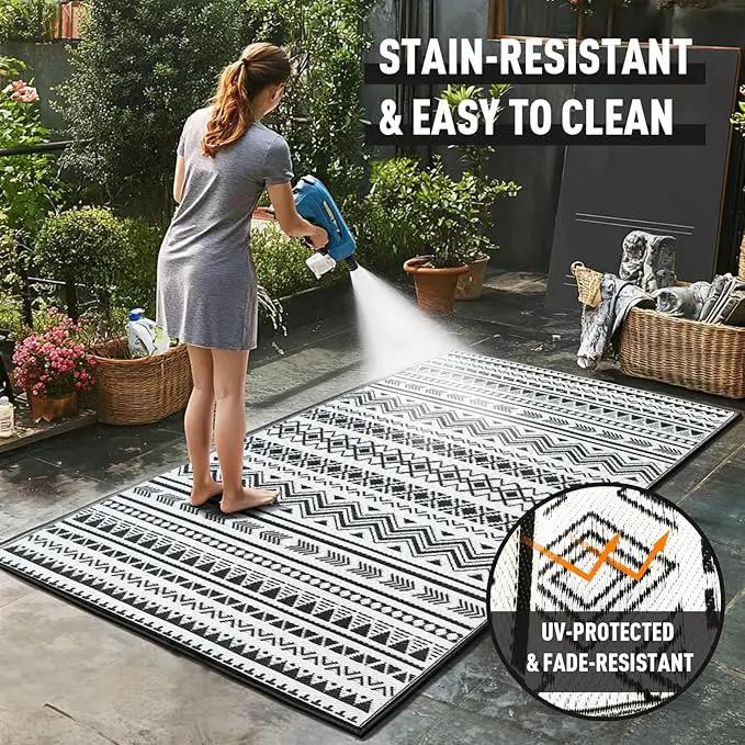 WILDROOTS 5x8 Feet Black and White Plastic Outdoor Rug, Stain Resistant Waterproof Reversible Outdoor Patio Rug, Fade Resistant Camping Rug by GreenHaven Gardens