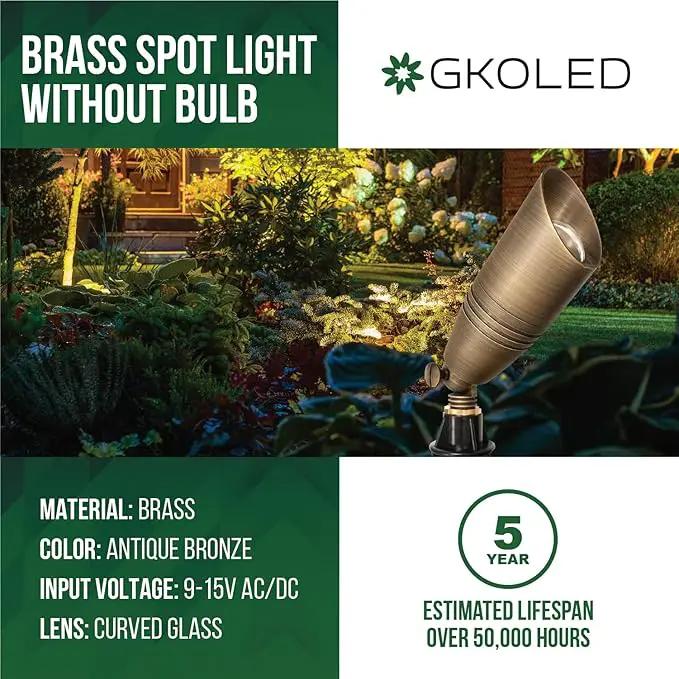 GKOLED Solid Brass Landscape Spotlight, 12V AC/DC Low Voltage Landscape Lights, Outdoor Directional LED Uplight Waterproof Fixture with ABS Spike, Garden Patio Trees Spot Up Light, No MR16 Bulb by GreenHaven Gardens