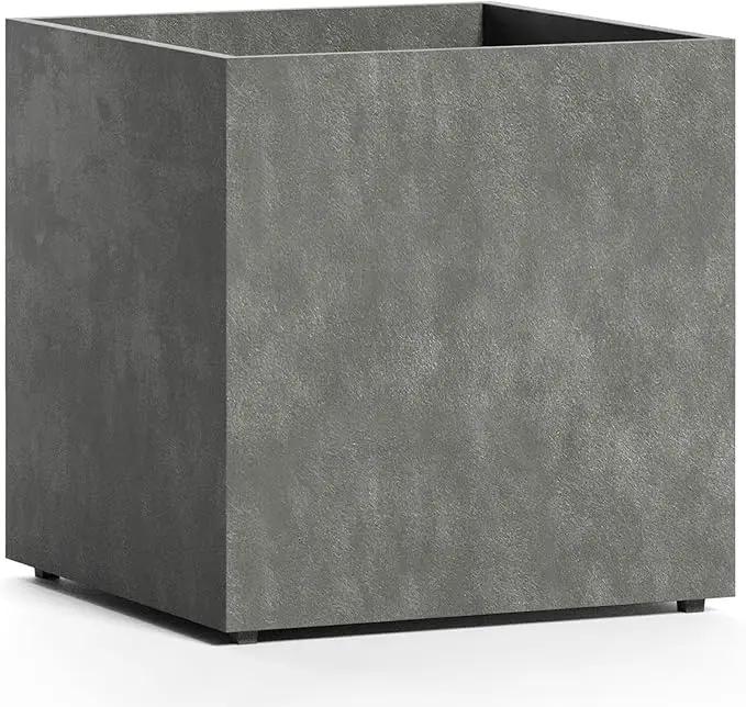 Reglito Cube Planter – Fiberglass Indoor/Outdoor and Weather-Resistant Large Planter (Grey Stone, 19.7" L x 19.7" W x 20.3" H) by GreenHaven Gardens