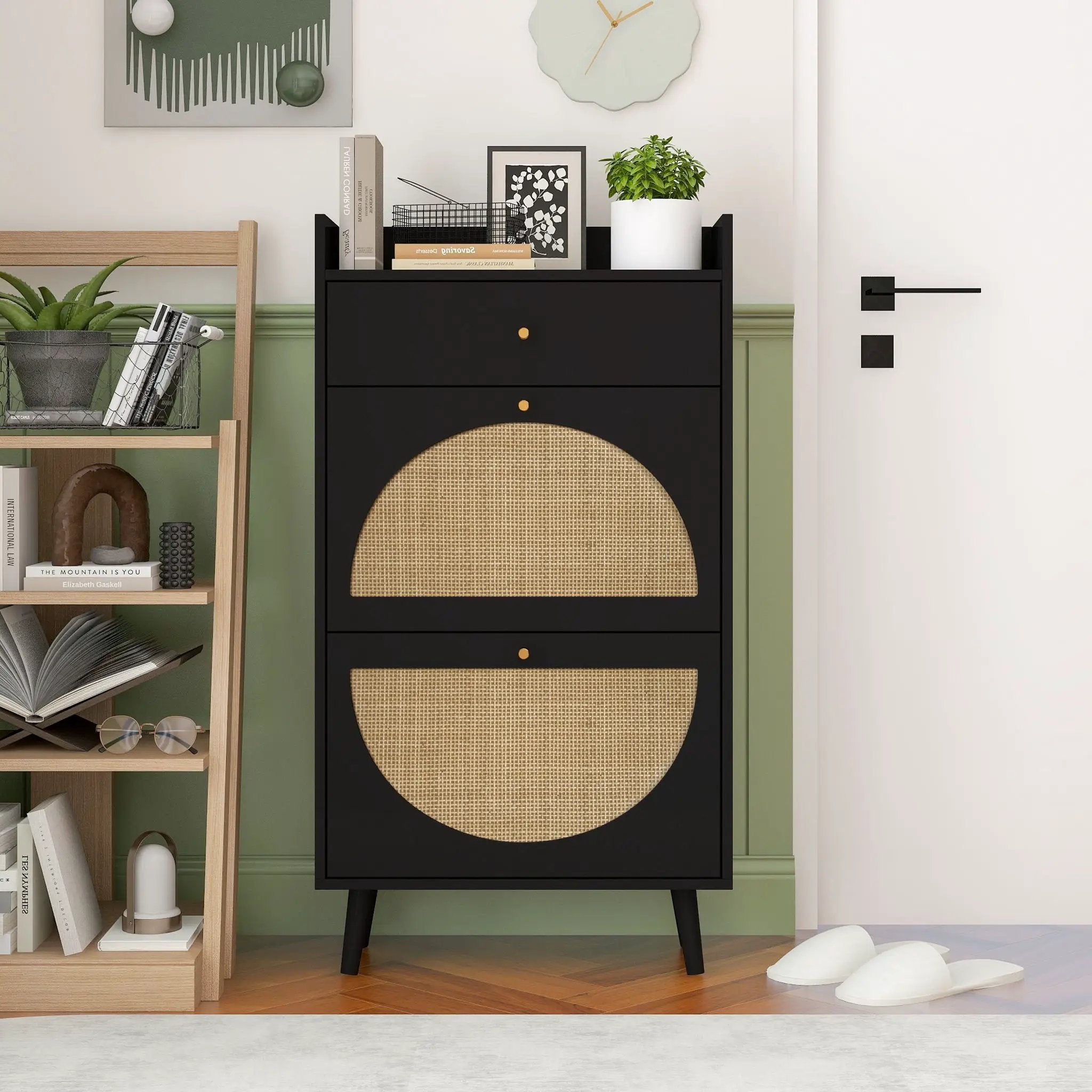 Allen - Rattan 2 Door 1 Drawer Cabinet Shoe Rack For Entrance by HouseOfZazla