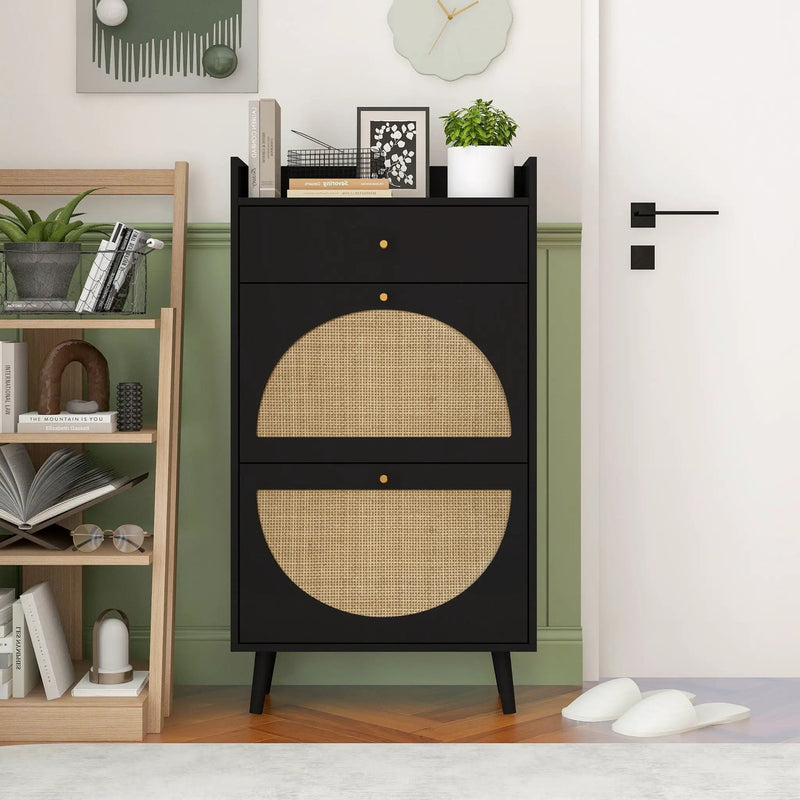 Allen - Rattan 2 Door 1 Drawer Cabinet Shoe Rack For Entrance by HouseOfZazla