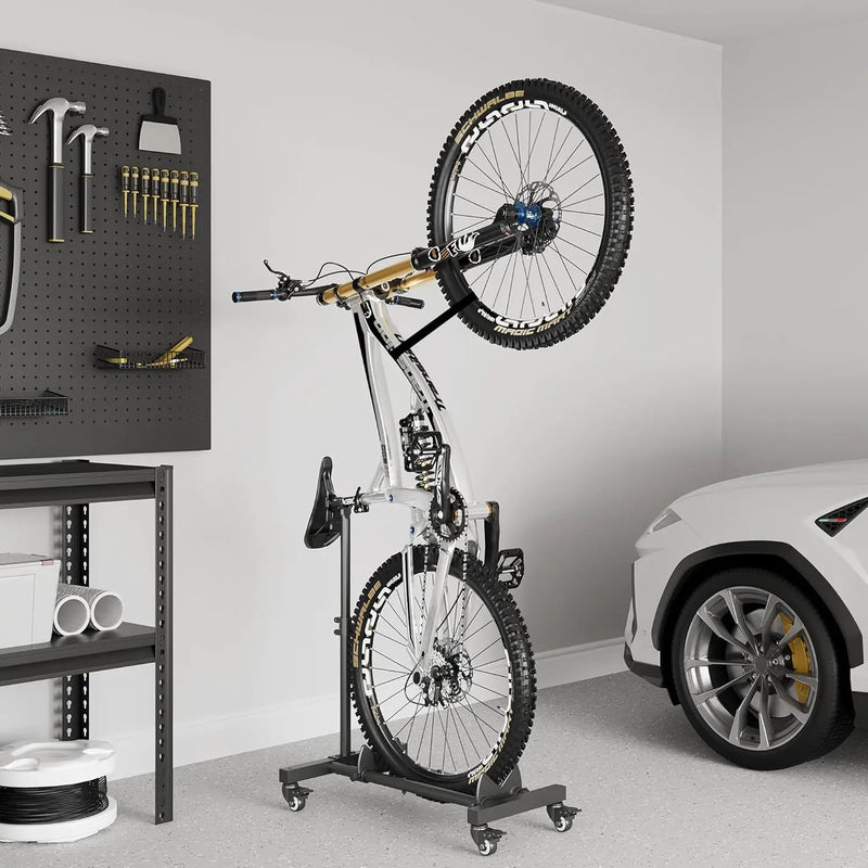 Vertical Bike Stand, Freestanding Indoor Bike Storage Rack Upright Bicycle Floor Stand Indoor Bike Holder with Adjustable Height for Garage & Apartment - for Wheels Sizes up to 29” by GreenHaven Gardens