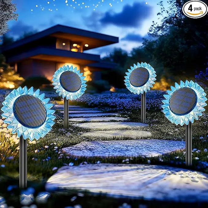 Solar Garden Lights - Upgraded Solar Sunflower Light, Ground/Wall 2 In 1, Solar Outdoor Lights Waterproof IP67,Garden Yard Patio Backyard Pathway Landscape Fence Wall Decoration, Warm White(4 Pack) by GreenHaven Gardens