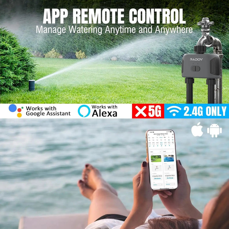 Raddy WS-3 WiFi Water Timer,2 Zones Sprinkler Timer for Garden Hose, Automatic Irrigation System with WiFi Hub, APP Control, Work with AWiFi Hub, Rain Delay for Lawns and Yard,2 Outlets by GreenHaven Gardens