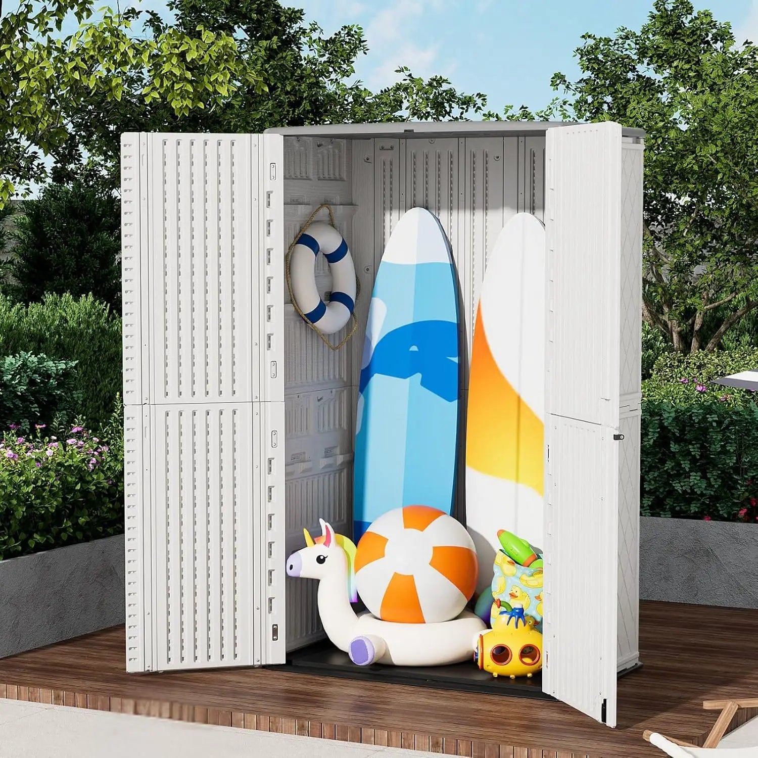 ZZM Large 67 Cu.ft Waterproof Storage Shed, Outdoor Storage Cabinet，Durable Resin Storage for Patio Furniture, Garden Tools, Pool Accessories, Mower Storage (White) by GreenHaven Gardens