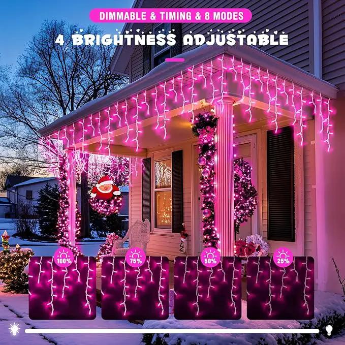 JMEXSUSS 400 LED Pink Valentine Lights, Connectable Pink Christmas Lights Indoor Outdoor with Remote, Pink Icicle String Lights for Room Fireplace Decorations by GreenHaven Gardens