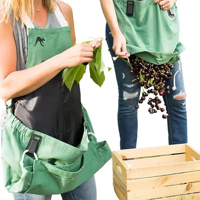 Roo Gardening Apron with Pockets & Harvesting, Picking Pouch - Adjustable, Water-resistant, Washable Canvas Cotton by GreenHaven Gardens