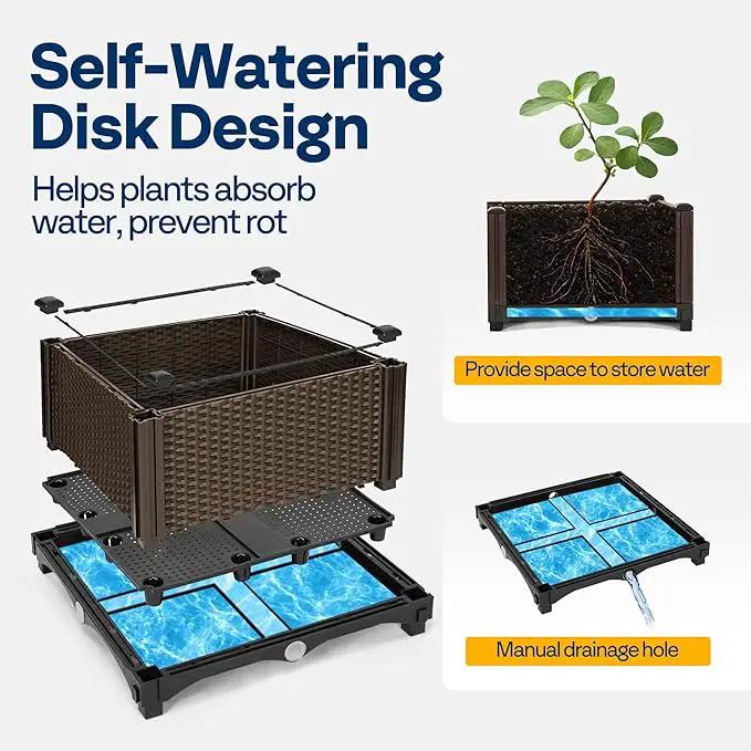 VIVOHOME 4 Packs Elevated Plastic Raised Garden Bed Planter Kit, Outdoor Planters Above Ground Flower Vegetable Standing Box for Patio Deck Porch W/Drainage Holes by GreenHaven Gardens