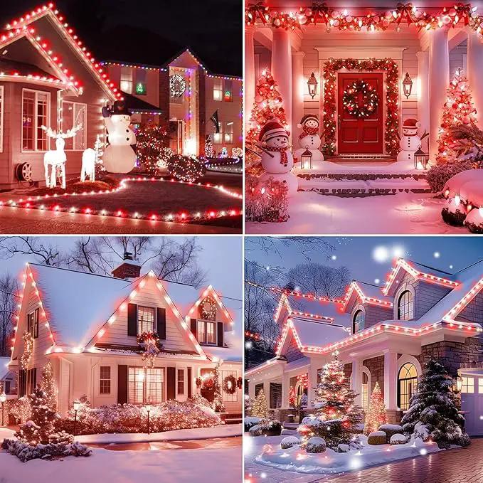 Brightown C9 LED Christmas String Lights, 66ft 100 LED Waterproof Strawberry String Lights, Plug-in Extendable Green Wire Lights String for Outdoor Outside Patio Party Decoration, Red and White by GreenHaven Gardens