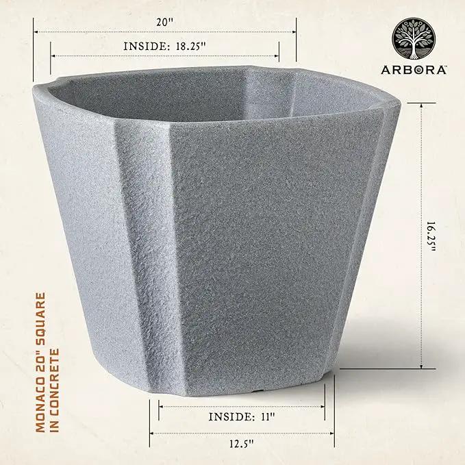 ARBORA 20" Monaco Square Polyresin Indoor and Outdoor Planter with Stone Blend Concrete Gray Finish - Durable, Weatherproof, Lightweight, Large Plant Pot for Patio, Garden, Deck, Entryway by GreenHaven Gardens