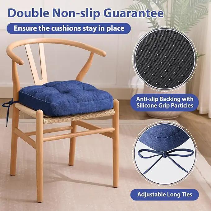 Chair Cushions, Dining Chair Cushions, Tufted Indoor Chair Pads, Set of 4, Navy Blue, 16.5'' x 16.5'' x 3.5'' by GreenHaven Gardens