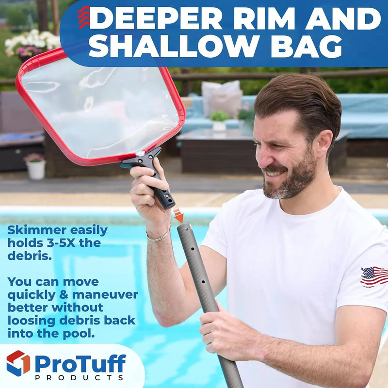 ProTuff Flat Pool Skimmer Net – 2 Year Unconditional Free Replacement – Heavy-Duty Flat Net, Fine Mesh for Leaves, Silt & Pollen – Strong Aluminum Frame, Fits Standard Telescoping Pole by GreenHaven Gardens