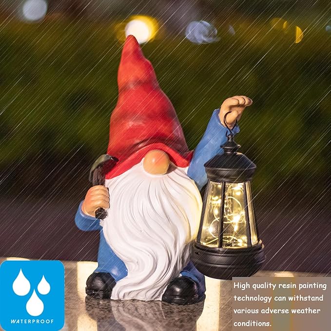 Garden Gnome Statue Solar Light Outdoor Decorations Figurine with Lantern Led Shovel Sculpture Lawn Patio Yard Porch Outside Christmas Housewarming Gifts for Women Mother's Day Grandma by GreenHaven Gardens