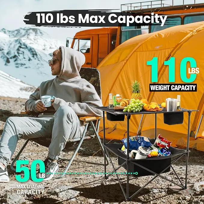 Folding Camping Table, Portable Outdoor Picnic Table, Rectangular Lightweight Camp Table with Storage, Cup Holder and Carry Bag for Barbeque Beach Camping and Tailgate by GreenHaven Gardens