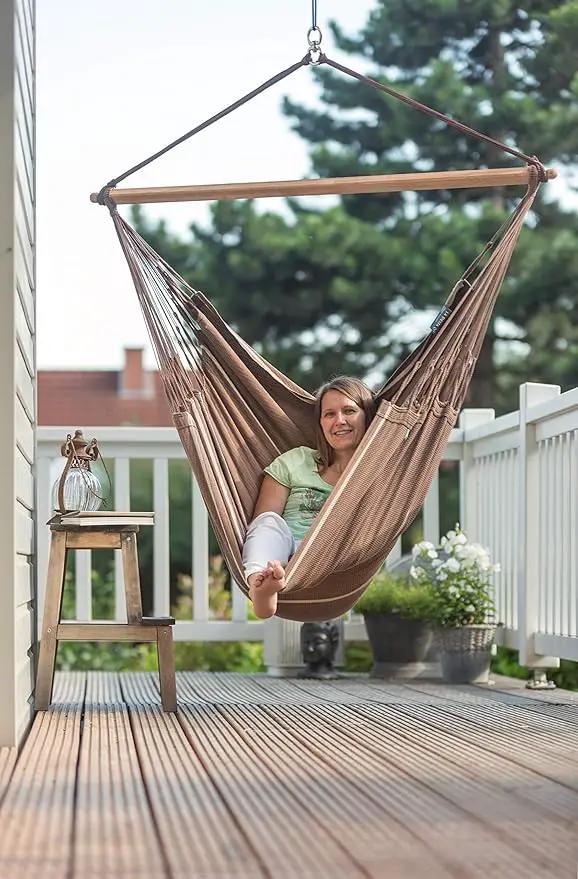 LA SIESTA® - XL King Habana Cotton Hammock Chair & CasaMount - Hanging Chair w/Suspension Kit for Walls Ceilings & Square Beams - Indoor Outdoor Swing Hanging Chair Bedroom Patio Balcony - Chocolate by GreenHaven Gardens