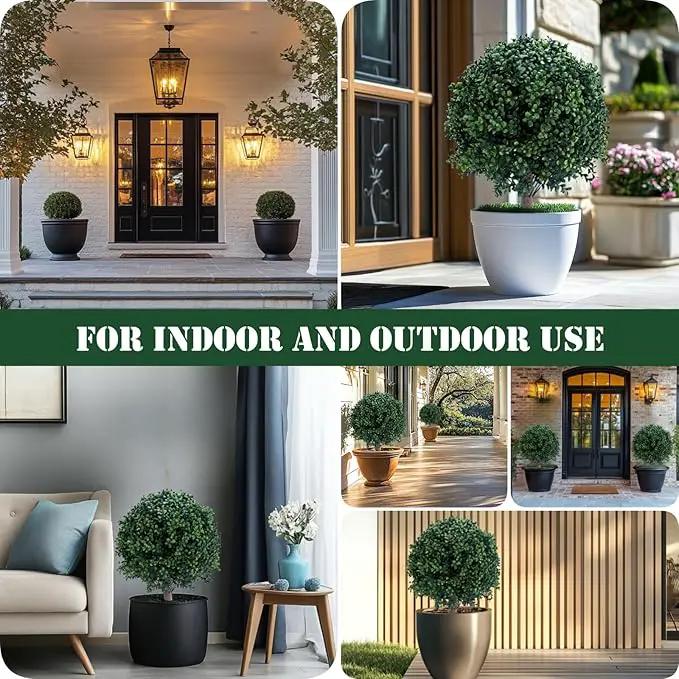 23.6 Inches Set of 2 Artificial Boxwood Topiary Ball Tree with Ground Spike, Faux Bushes UV Resistant Faux Greenery Shrubs, Fake Boxwood Plants for Indoor, Front Porch Decor, Garden, Yard by GreenHaven Gardens