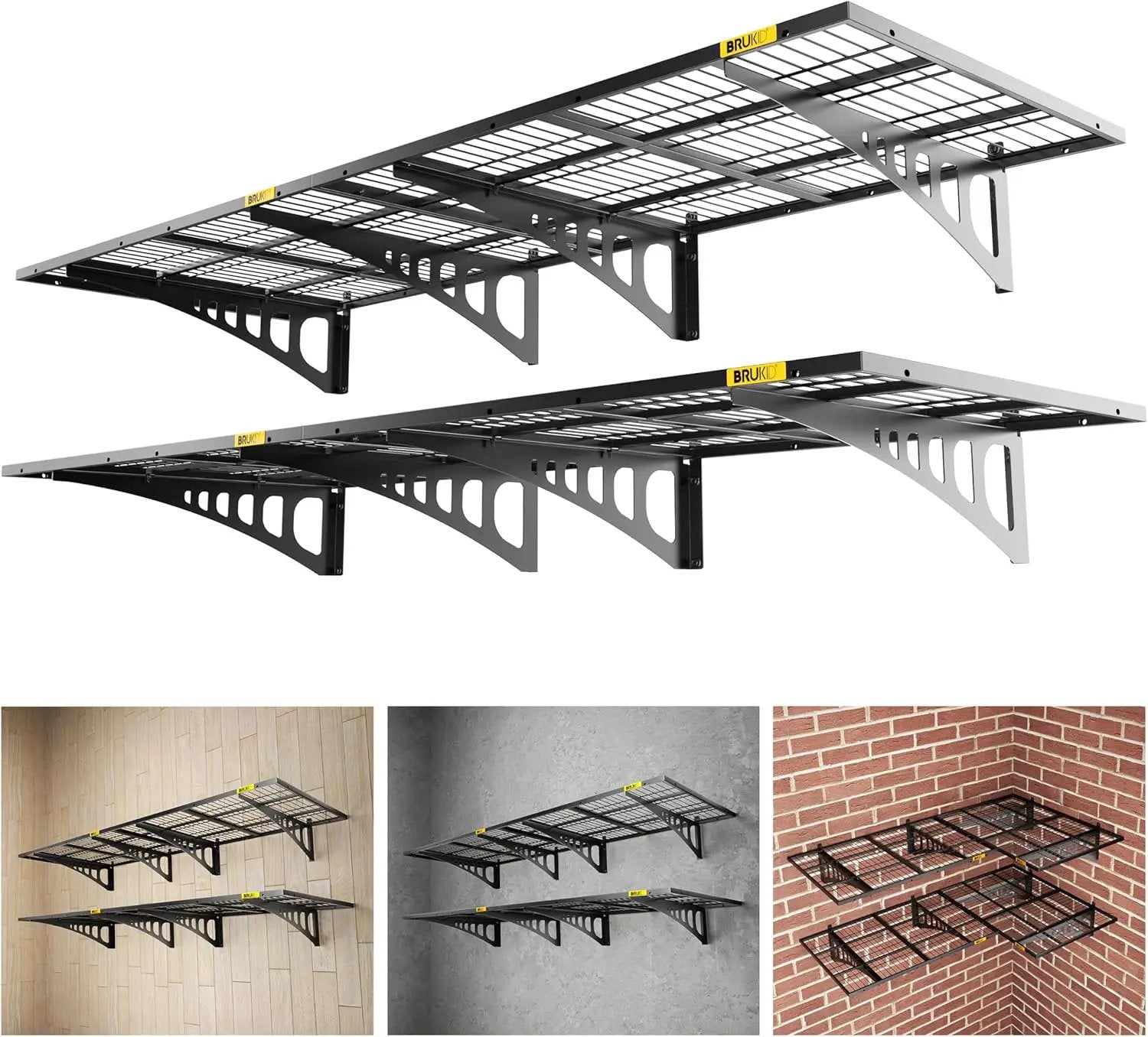 2x3ft Adjustable Rail Wall Garage Storage Shelf, for Tool Room, Storage Room, Store Supermarket Wall Storage Shelving Rack (4 Pack-Black) by GreenHaven Gardens