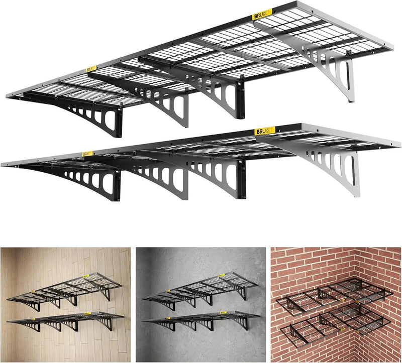 2x3ft Adjustable Rail Wall Garage Storage Shelf, for Tool Room, Storage Room, Store Supermarket Wall Storage Shelving Rack (4 Pack-Black) by GreenHaven Gardens