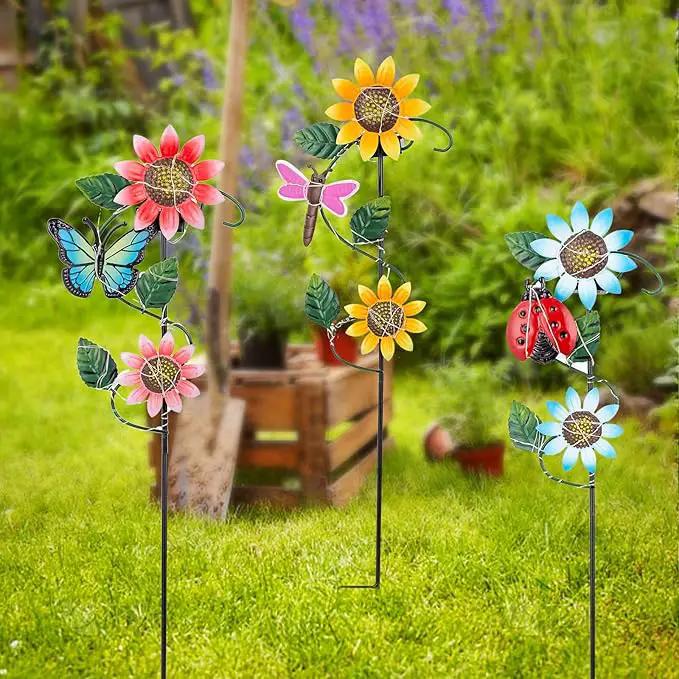 3 Pack Solar Garden Light, Sunflower & Insect Metal Solar Stake Lights, Outdoor Statues Figurine Lights for Spring Garden Lawn Patio Yard Decor by GreenHaven Gardens