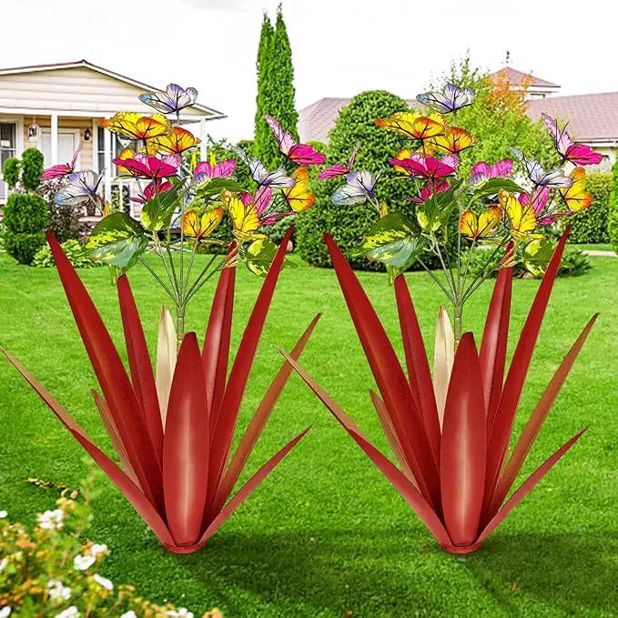 Garden Outdoor Butterfly Enlarge Thickened Wind Resistant Metal Agave Garden Art Metal Plant Country Sculpture Statue Decorations Ornaments Artificial Waterproof Butterflies(red 3pcs) by GreenHaven Gardens