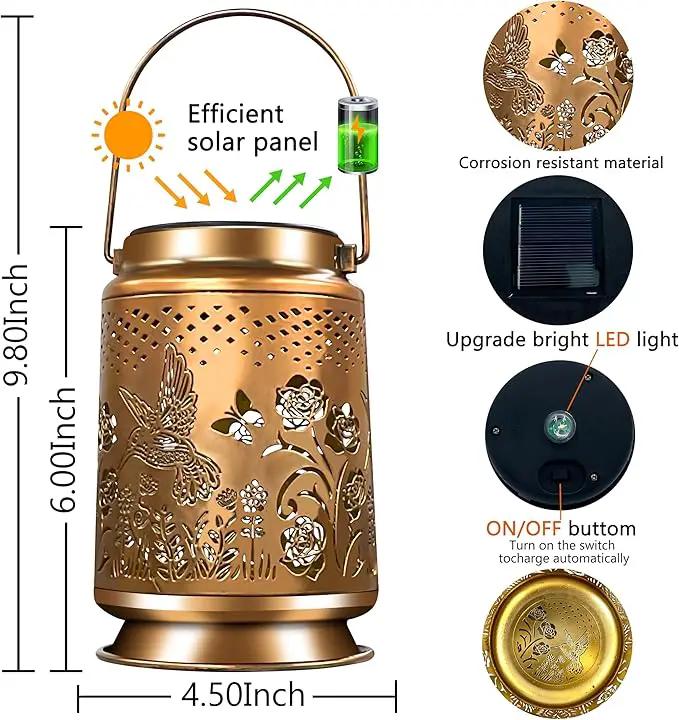 KY&BOSAM Solar Lanterns Outdoor Waterproof Rose Hummingbird Garden Decor Birthday Gift for Women Mom Grandma Hangings Solar Lights Metal Diwali Decoration Outside Lantern for Yard Patio Backyard Porch by GreenHaven Gardens