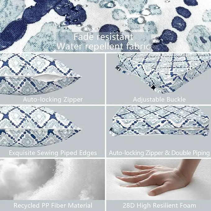 LVTXIII Outdoor Deep Seat Cushion Patio Seat and Back Cushion Set Seasonal Chair Cushion with Removable Cover and Adjustable Buckle for Home and Garden, 24"x24"x4", Boho Geometry Blue by GreenHaven Gardens