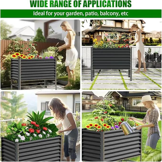Doniks Raised Garden Bed with Legs, 48×24×37in Large Outdoor Metal Galvanized Garden Planting Box,900lb Capacity for Vegetables Lawn Green Flowers, Fruits, Terrace by GreenHaven Gardens