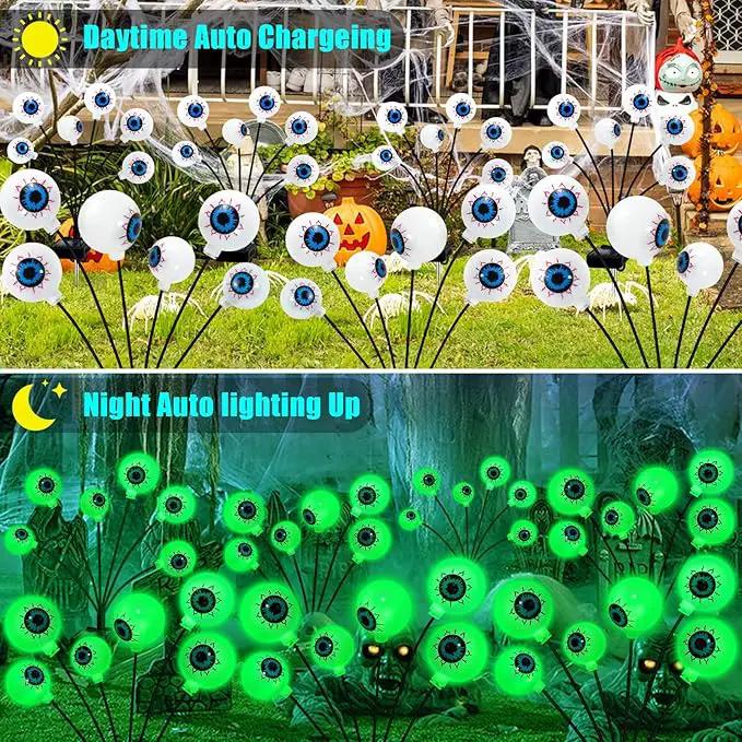 Solar Halloween Decorations, 4 Pack 24 LED Spooky Eyeball Lights, Green Eyeball Swaying Firefly Lights,Waterproof Solar Halloween Path Lights for Yard Garden Lawn Party Decor by GreenHaven Gardens