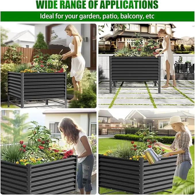 Doniks Raised Garden Bed with Legs, 48×48×37in Large Outdoor Metal Galvanized Garden Planting Box,1200lb Capacity for Vegetables Lawn Green Flowers, Fruits, Terrace by GreenHaven Gardens