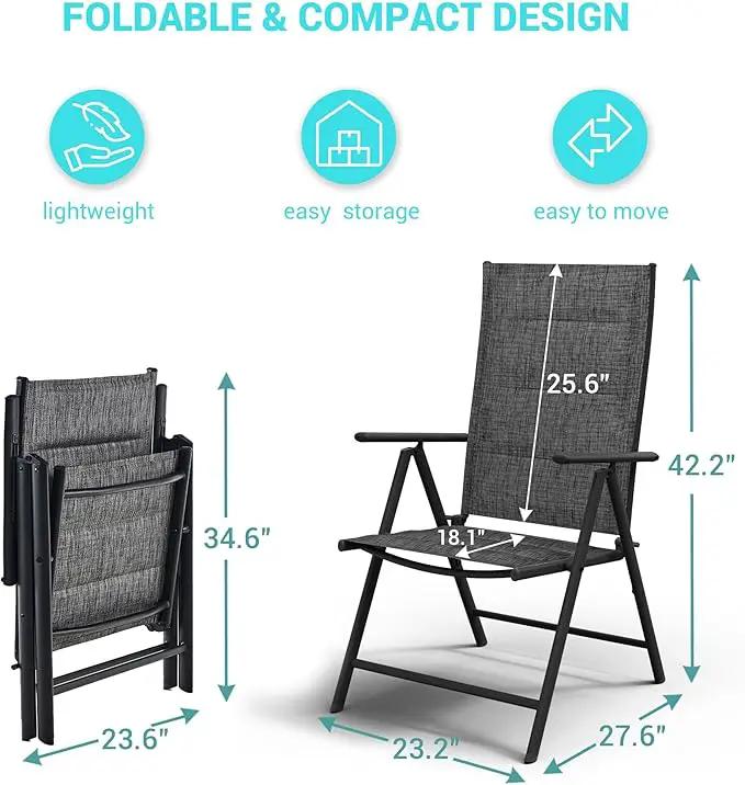 UDPATIO Patio Folding Dining Chairs Set of 2, Folding Lawn Chairs for Adults with Padded All Weather Breathable Textilene, Dark Gray by GreenHaven Gardens