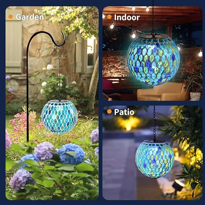 VCUTEKA Hanging Solar Lanterns Mosaic Solar Lights with Hook Up, Outdoor Garden Lights Decor for Yard Tree Fence Patio, Blue by GreenHaven Gardens