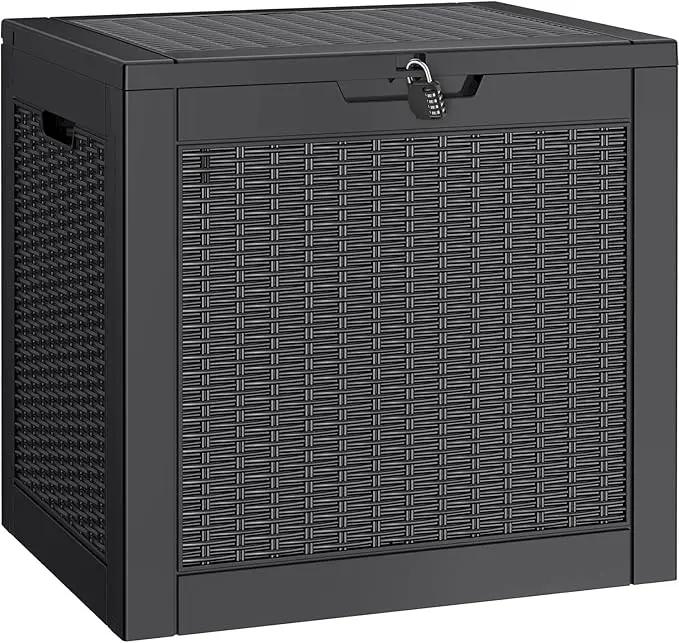 NUNU LAB 30 Gallon Waterproof Outdoor Storage Box, Lockable Resin Deck Box Bench for Patio Cushions, Garden Tools, Pool Accessories & Package Deliveries – Black by GreenHaven Gardens