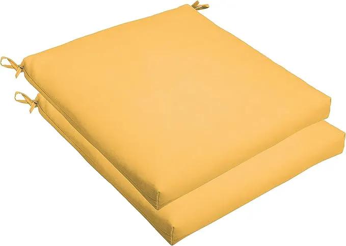 Sorra Home Sunbrella Bristol Square Chair Cushion (Set of 2) - Fade & Water Resistant, Outdoor & Indoor Patio Seat Cushion with Plush Foam - Canvas Sunflower (20" x 20" x 2.5") by GreenHaven Gardens