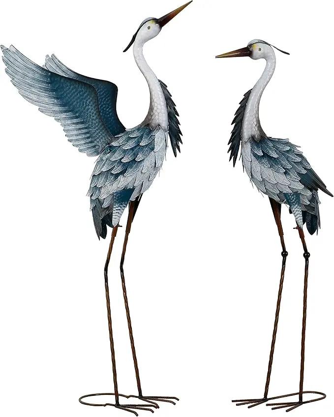 TERESA'S COLLECTIONS Garden Decor Blue Heron Yard Art, 38-42" Large Metal Cranes Sculptures & Statues Decoy for Outdoor Indoor Decorations, Outside Patio, Pool, Lawn, Set of 2, Spring,Gift for Mom by GreenHaven Gardens