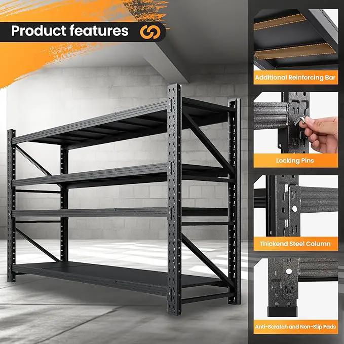 71” W Storage Shelves Heavy Duty, 5000LBS Metal Garage Shelving Units, 4 Tier Storage rack shelf, Steel Industrial Shelving , Adjustable Standing Shelf for Basement/Warehouse 71"W x 24"D x 70"H, Black by GreenHaven Gardens