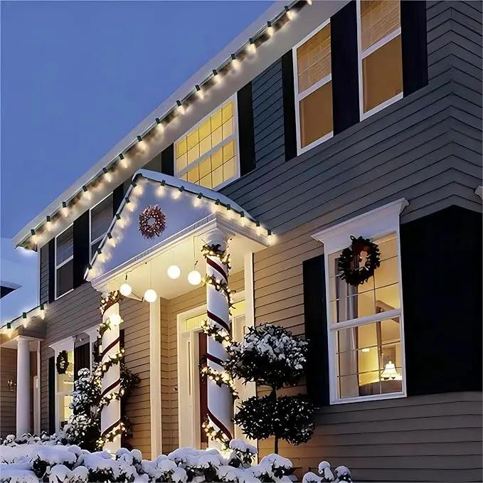 C9 LED Christmas Lights Outdoor, 25 Feet C9 Warm White String Lights Outdoor with 26 LED Clear Bulbs for Indoor Christmas Tree Roofline Holiday Party Garden Patio Backyard Cafe Decoration by GreenHaven Gardens