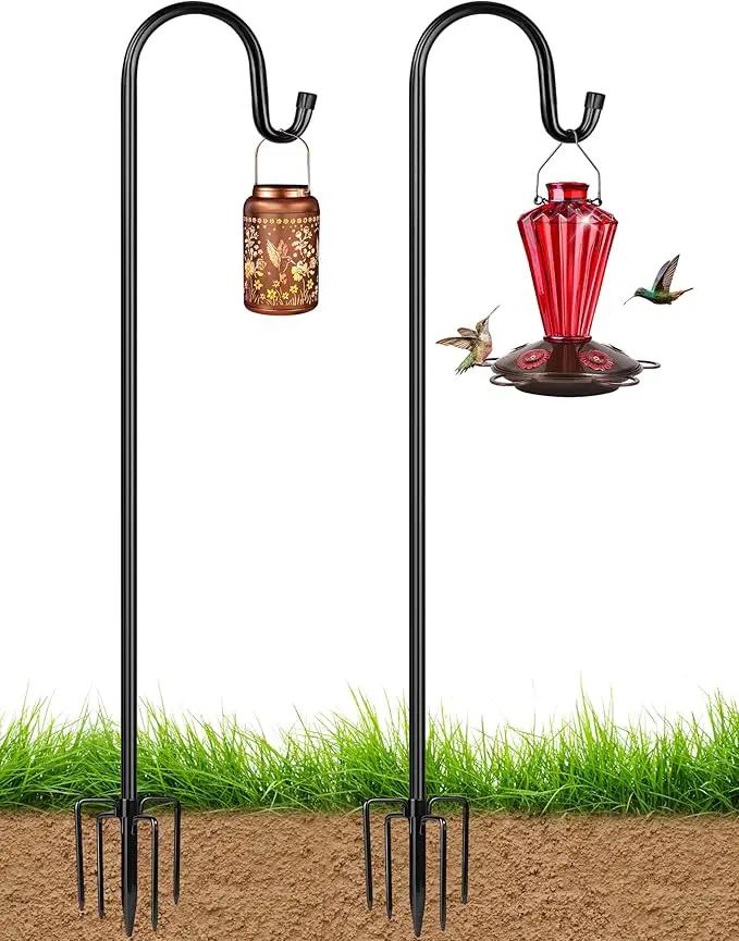 XDW-GIFTS Bird Feeder Pole for Outdoor, 2-Pack 60 Inch Shepherds Hooks Heavy Duty Garden Pole for Hanging Plant Basket, Solar Light Lanterns, Garden Plant Hanger Stands with 5 Base Prongs by GreenHaven Gardens