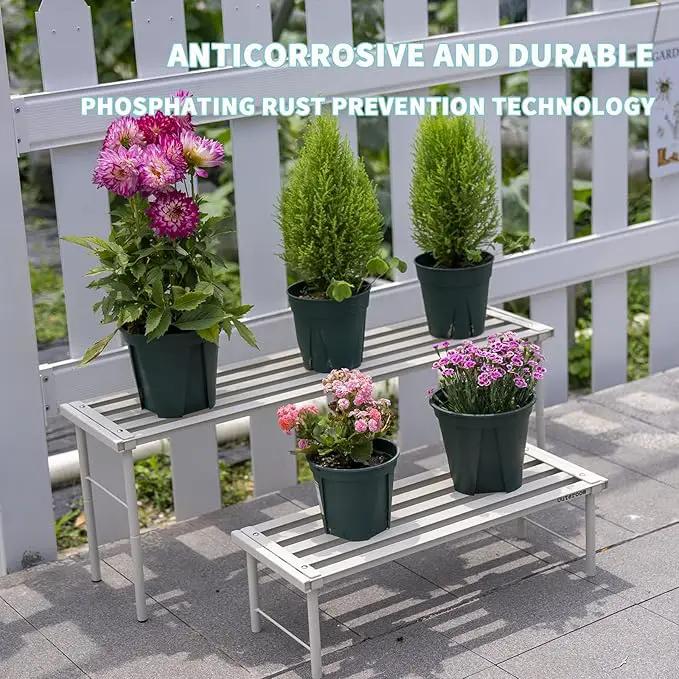 Metal Plant Stand, Rust-proof Aluminum Flower Pot Stand, Plants Display Stands Decoration Racks for Living Room Balconies and Gardens (120 White) by GreenHaven Gardens