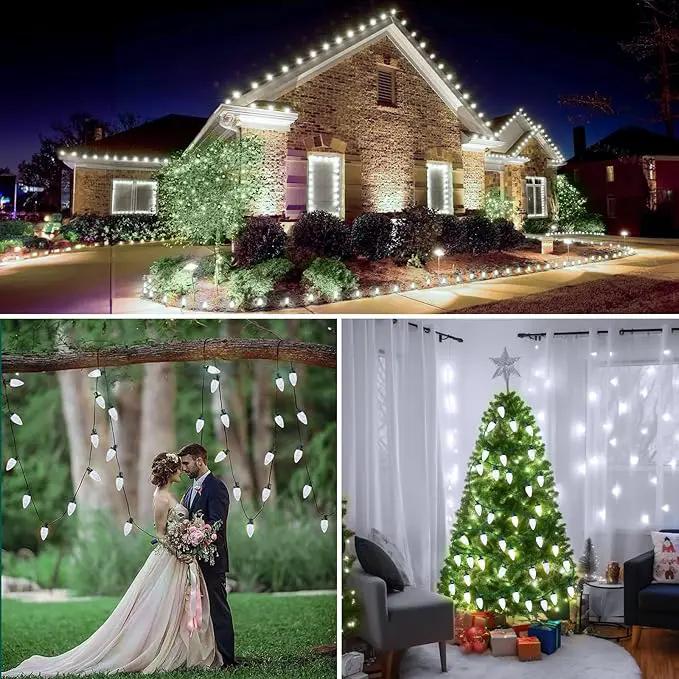 C9 LED Christmas Lights, 34FT 50 Bulbs Outdoor Christmas Decorations for House Waterproof String Lights Extendable Green Wire Fairy Lights for Patio Xmas Garden Party Wedding Holiday Indoor Pure White by GreenHaven Gardens