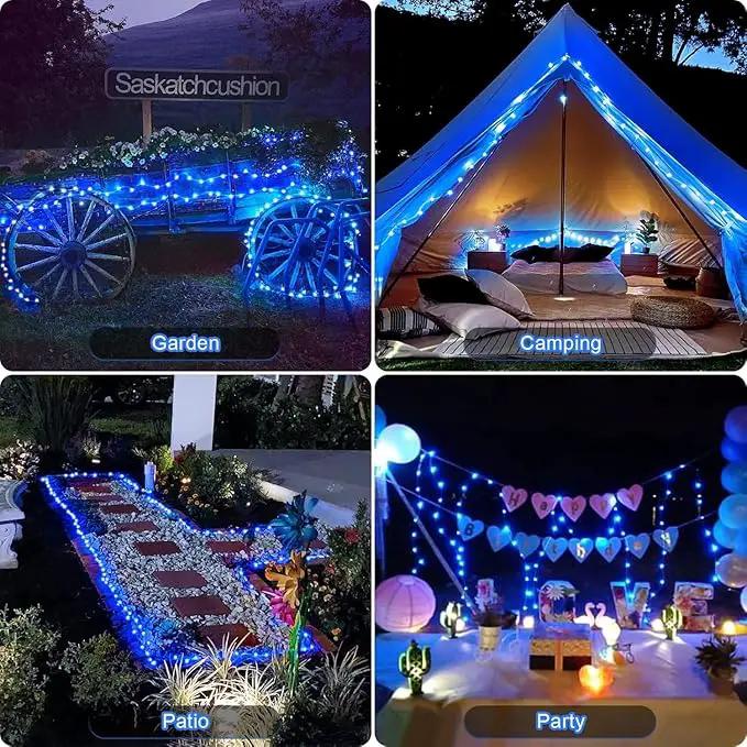 JMEXSUSS 2 Pack Blue Solar String Lights Outdoor Waterproof, Each 33ft 100 LED Solar Fairy Lights, 8 Modes Copper Wire Mini Christmas Light for Outside Patio Garden Tree Christmas Decorations by GreenHaven Gardens