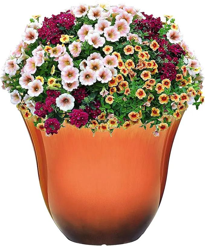 Classic Home and Garden Honeysuckle Resin Flower Pot Planter, Tequila Sunrise, 15" by GreenHaven Gardens