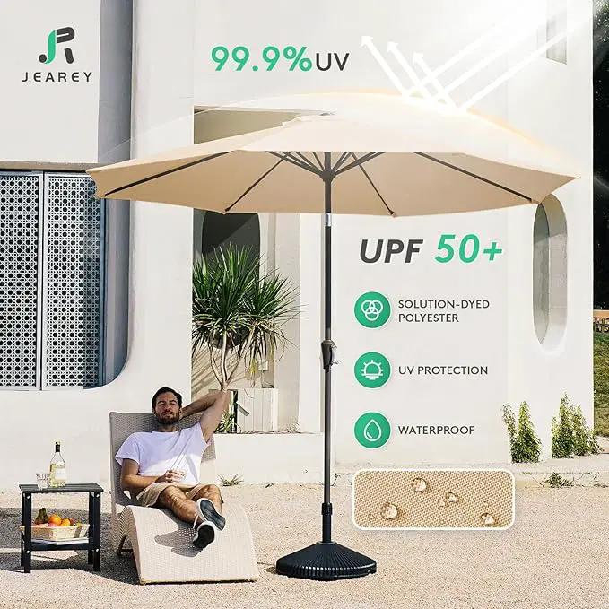 JEAREY 10FT Outdoor Patio Umbrella Outdoor Table Umbrella with Push Button Tilt and Crank, Market Umbrella 8 Sturdy Ribs UV Protection Waterproof for Pool, Garden (Beige) by GreenHaven Gardens