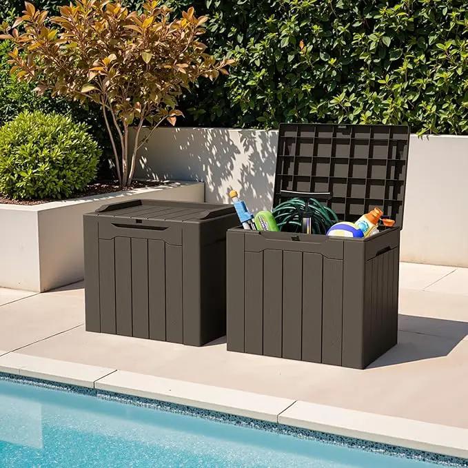 Greesum 31 Gallon Deck Box for Outside, All Weather Outdoor Storage Boxes for Patio Furniture Set, Package Delivery Box, Garden Tools, Brown(Set of 2) by GreenHaven Gardens